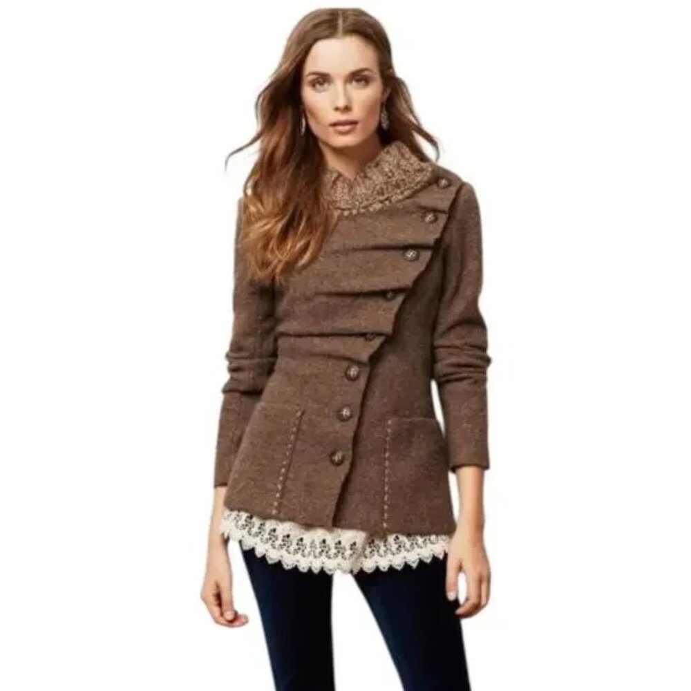 Brown Asymmetric Button-Front Women's Sweater Jacket